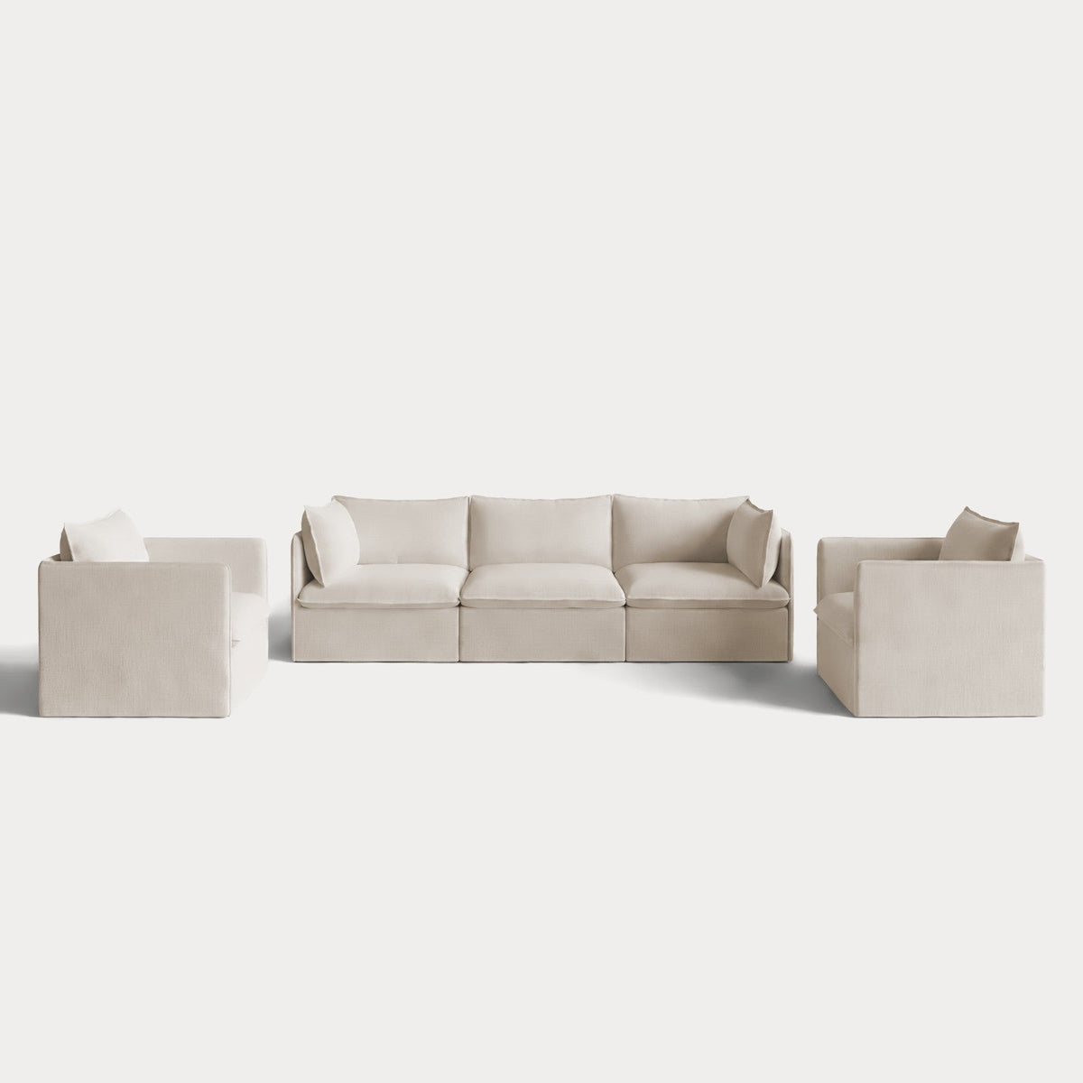 Modular Outdoor Washable 3-Seater Sofa + Armchair Set | Nano Slubweave in Chai