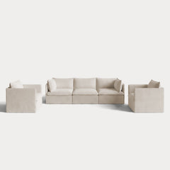 Modular Outdoor Washable 3-Seater Sofa + Armchair Set | Nano Slubweave in Chai
