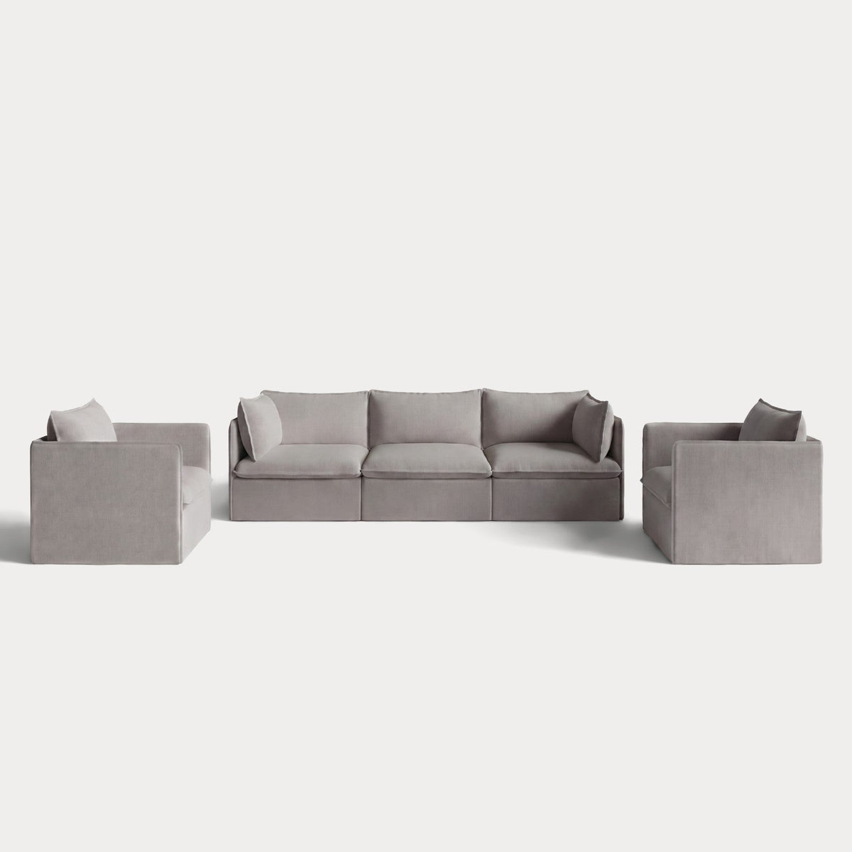 Modular Outdoor Washable 3-Seater Sofa + Armchair Set | Nano Slubweave in Haze Gray