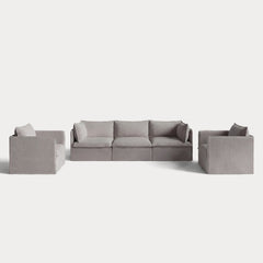Modular Outdoor Washable 3-Seater Sofa + Armchair Set | Nano Slubweave in Haze Gray