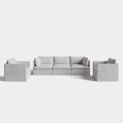 Modular Outdoor Washable 3-Seater Sofa + Armchair Set | Nano Slubweave in Mist