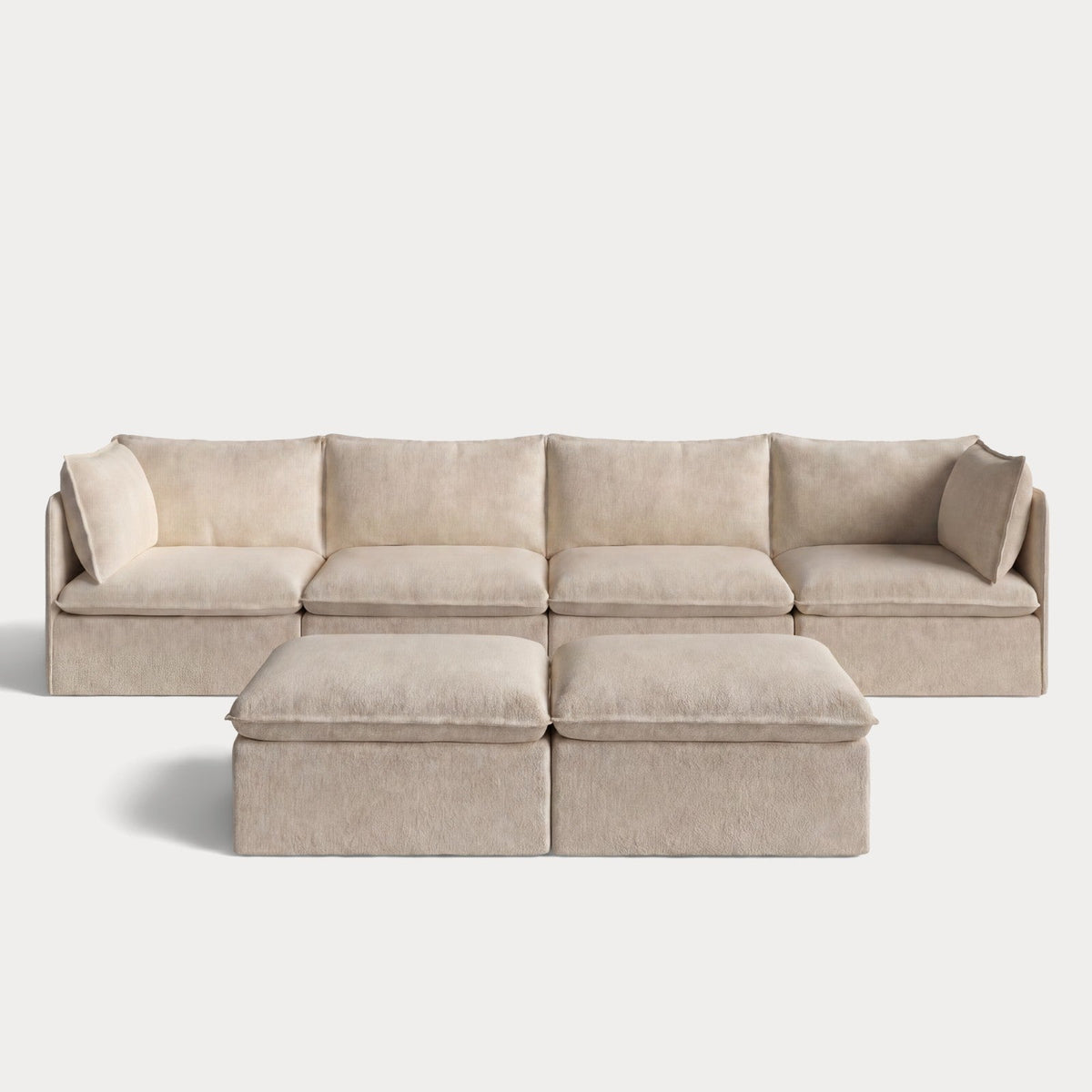 Modular Outdoor Washable 4-Seater + Bench Ottoman | Alfresco Boucle in Cashew