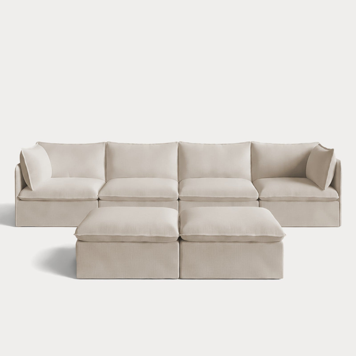 Modular Outdoor Washable 4-Seater + Bench Ottoman | Nano Slubweave in Chai