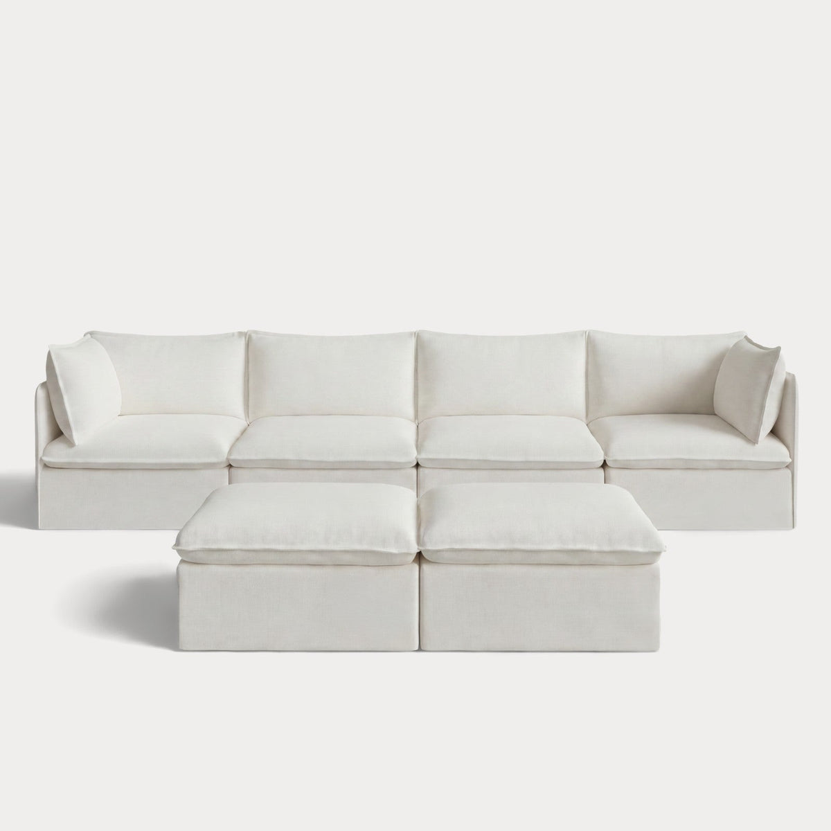 Modular Outdoor Washable 4-Seater + Bench Ottoman | Classic Canvas in Cloud