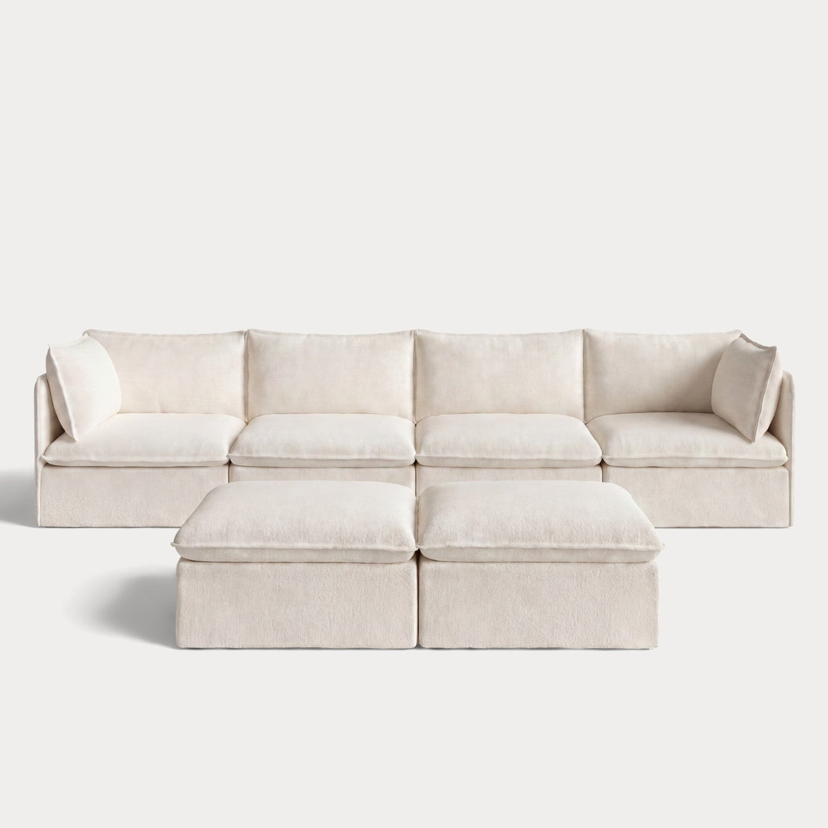 Modular Outdoor Washable 4-Seater + Bench Ottoman | Alfresco Boucle in Creme