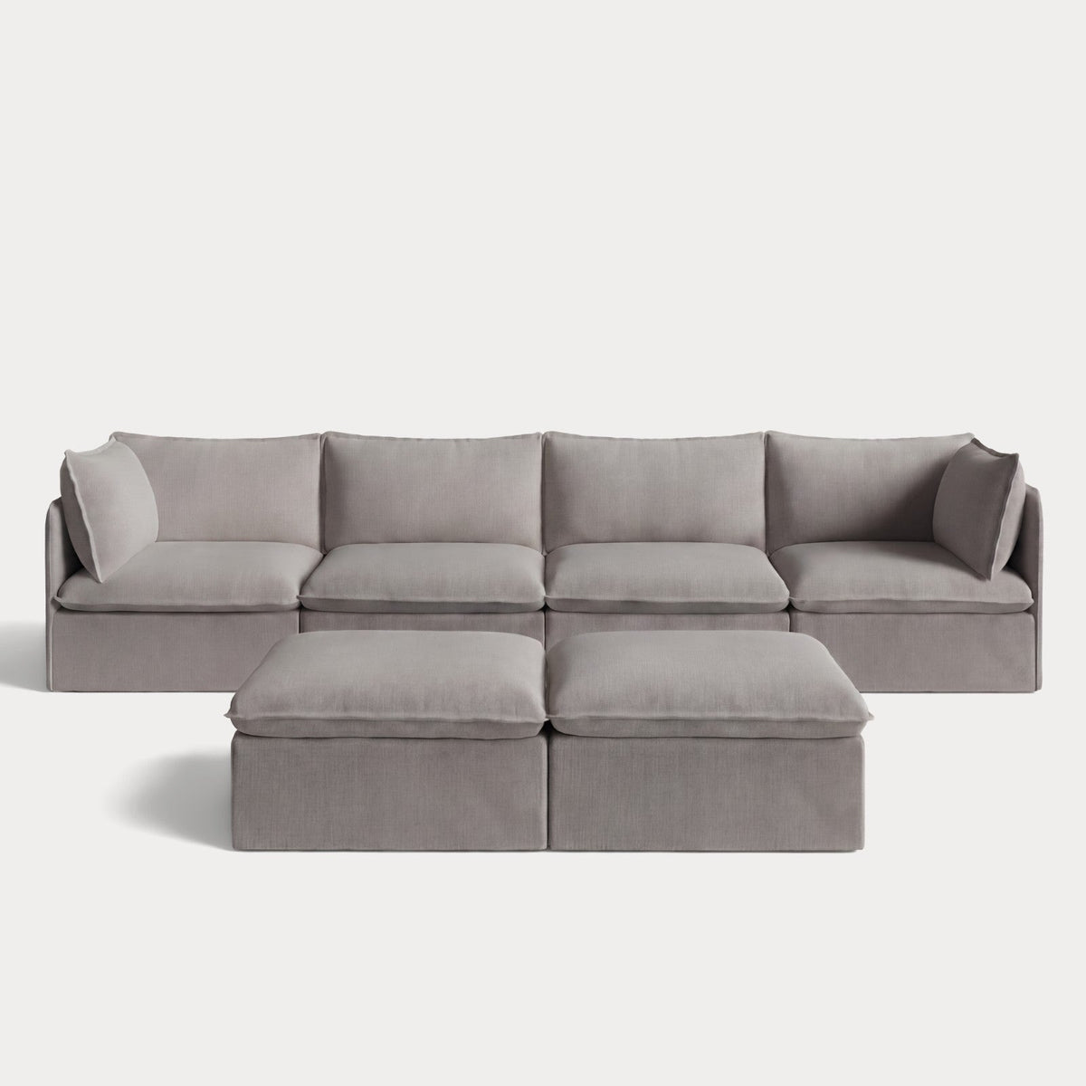 Modular Outdoor Washable 4-Seater + Bench Ottoman | Nano Slubweave in Haze Gray