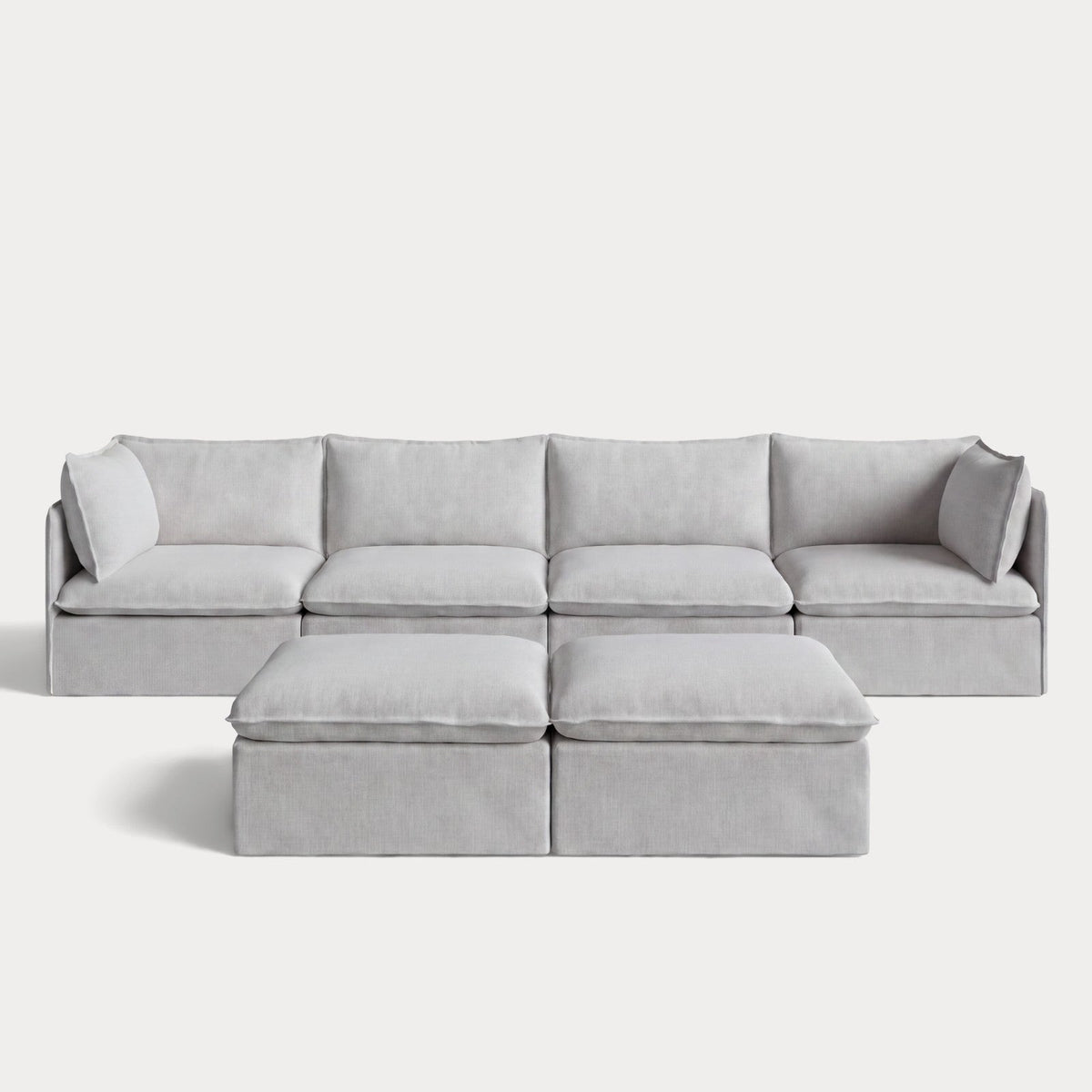 Modular Outdoor Washable 4-Seater + Bench Ottoman | Nano Slubweave in Mist