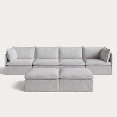 Modular Outdoor Washable 4-Seater + Bench Ottoman | Nano Slubweave in Mist