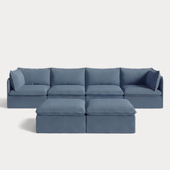 Modular Outdoor Washable 4-Seater + Bench Ottoman | Classic Canvas in Ocean