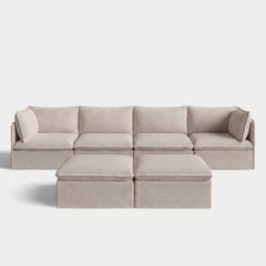 Modular Outdoor Washable 4-Seater + Bench Ottoman | Classic Canvas in Sand