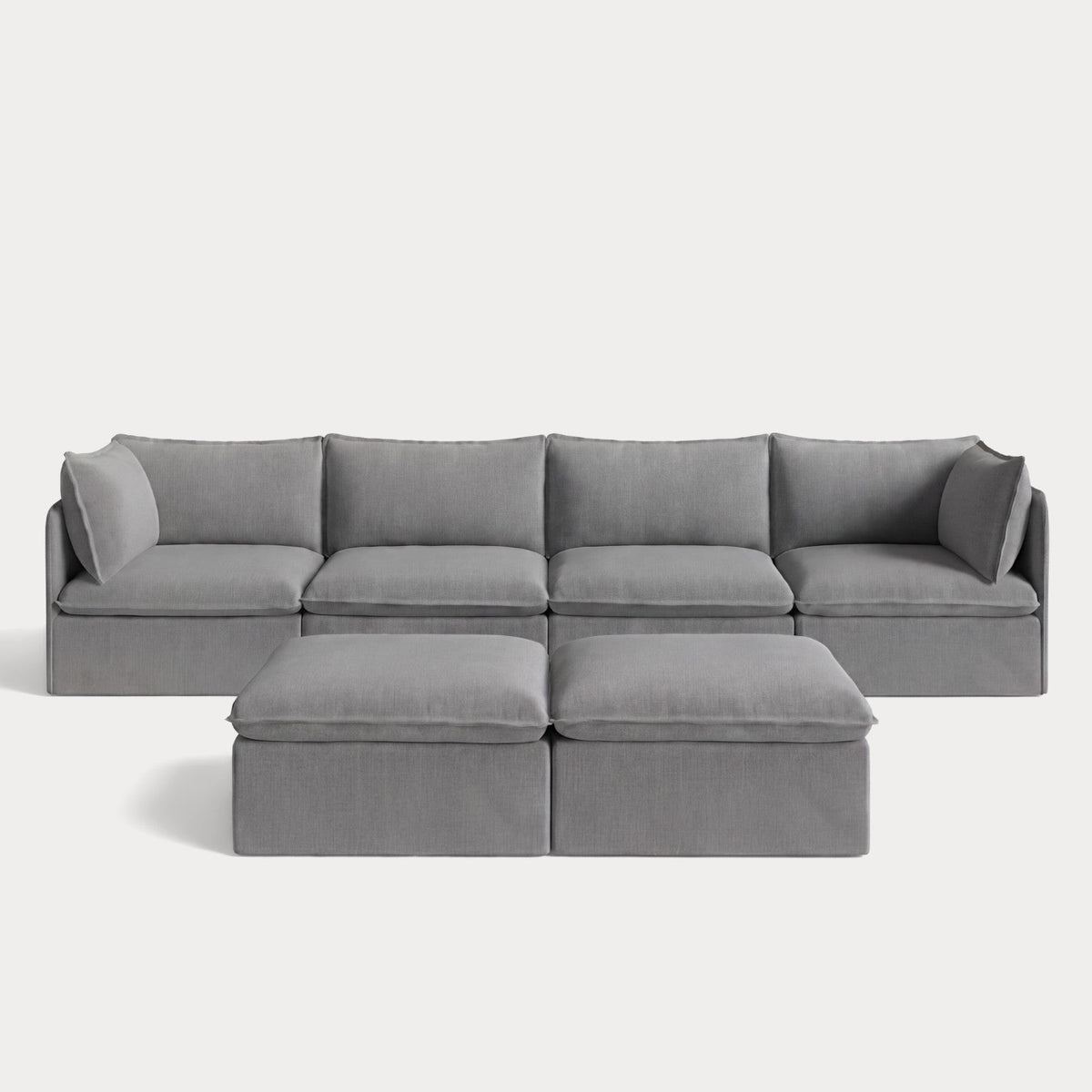 Modular Outdoor Washable 4-Seater + Bench Ottoman | Classic Canvas in Stone Gray