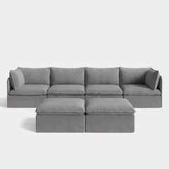 Modular Outdoor Washable 4-Seater + Bench Ottoman | Classic Canvas in Stone Gray