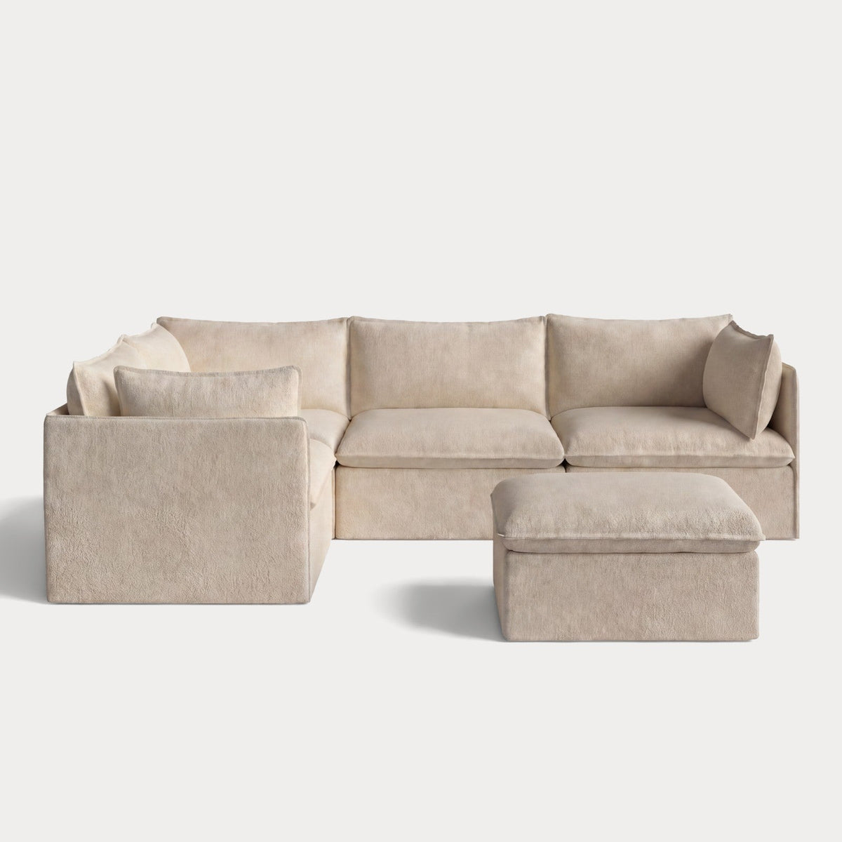 Modular Outdoor Washable 4-Seater Corner Sectional + Ottoman | Alfresco Boucle in Cashew