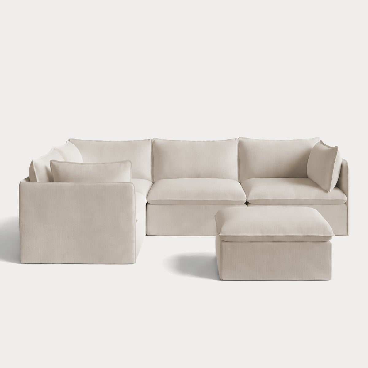 Modular Outdoor Washable 4-Seater Corner Sectional + Ottoman | Nano Slubweave in Chai
