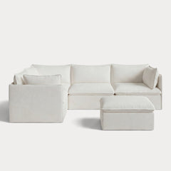Modular Outdoor Washable 4-Seater Corner Sectional + Ottoman | Classic Canvas in Cloud