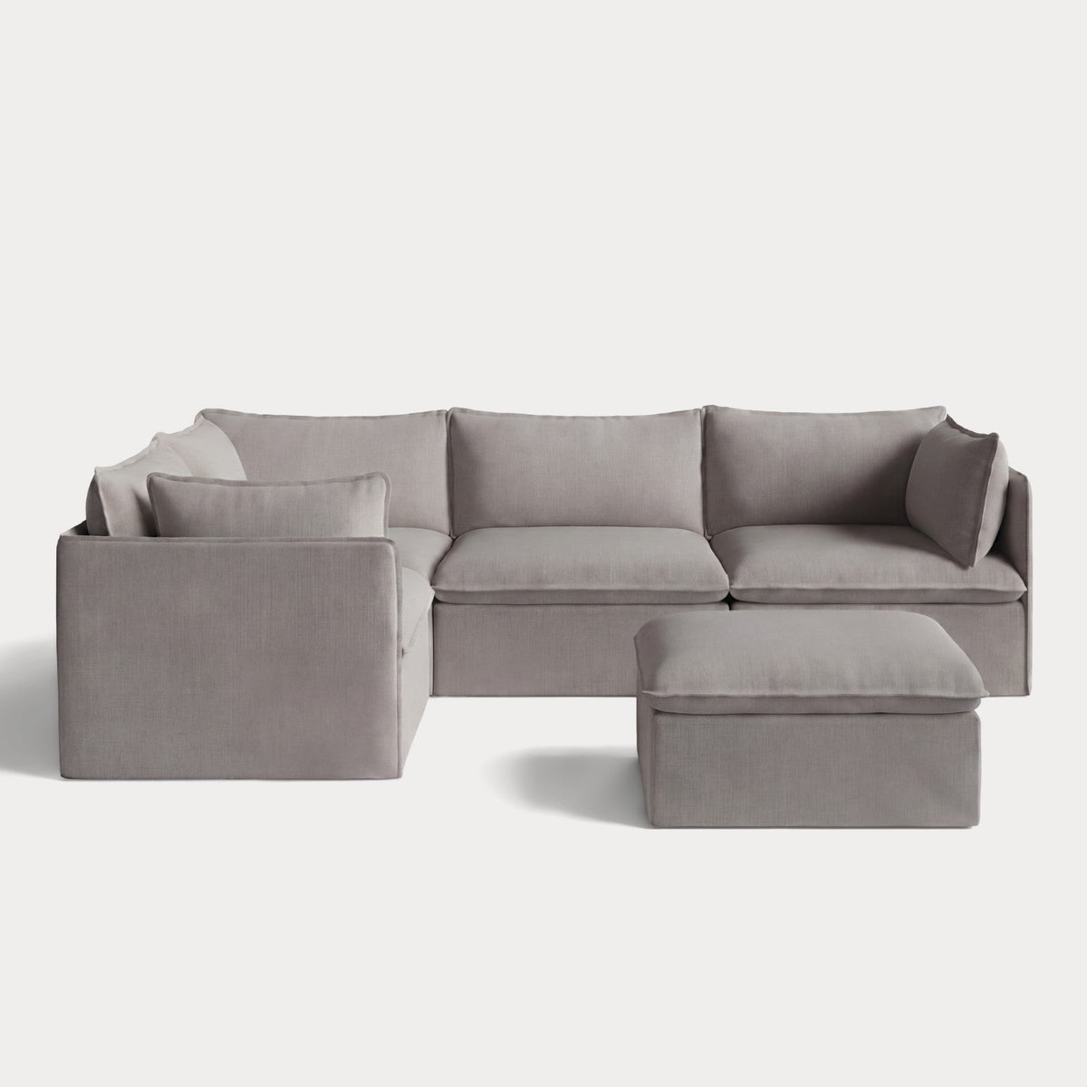 Modular Outdoor Washable 4-Seater Corner Sectional + Ottoman | Nano Slubweave in Haze Gray
