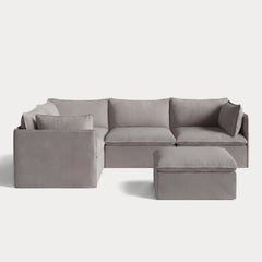 Modular Outdoor Washable 4-Seater Corner Sectional + Ottoman | Nano Slubweave in Haze Gray
