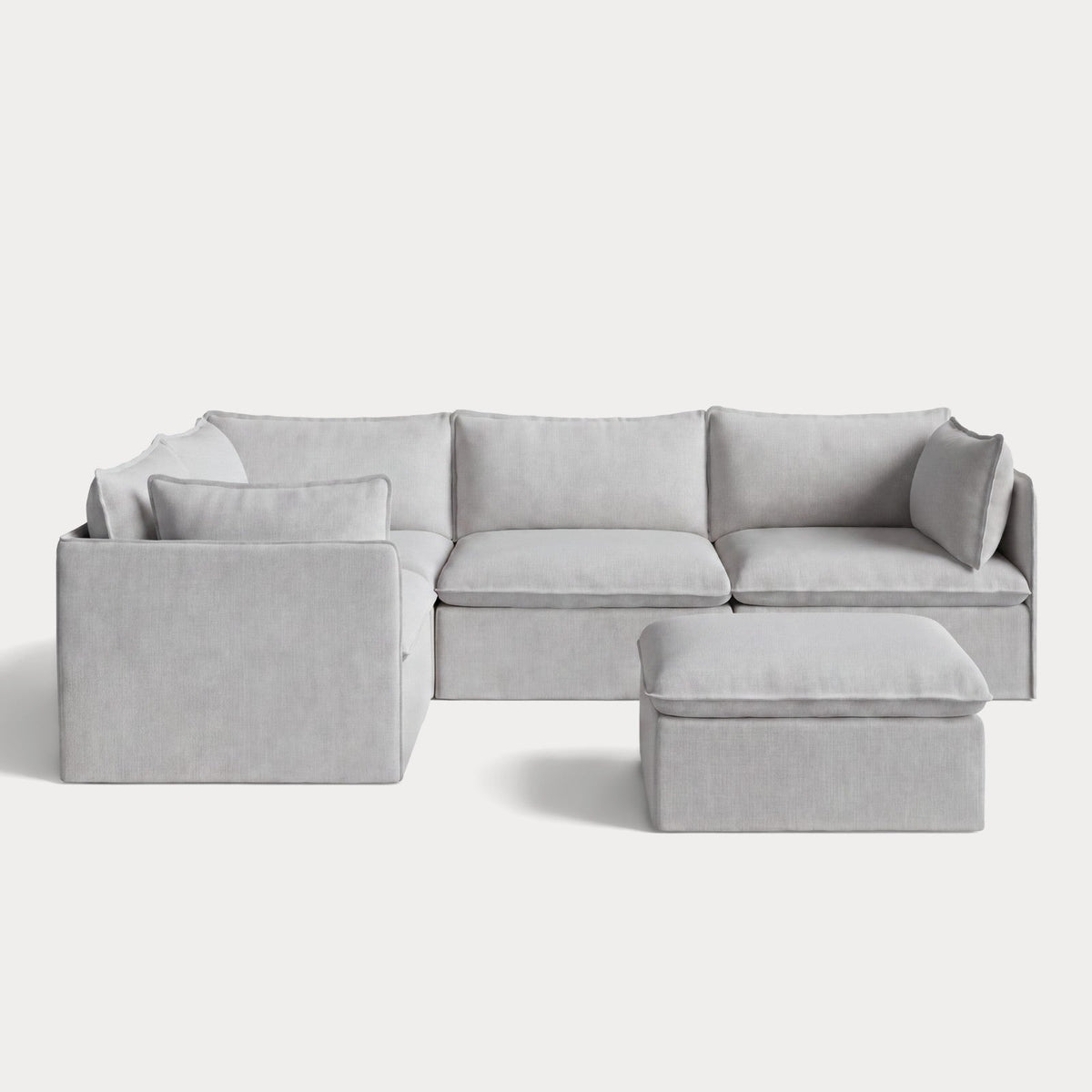 Modular Outdoor Washable 4-Seater Corner Sectional + Ottoman | Nano Slubweave in Mist