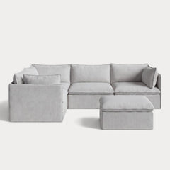 Modular Outdoor Washable 4-Seater Corner Sectional + Ottoman | Nano Slubweave in Mist