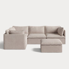 Modular Outdoor Washable 4-Seater Corner Sectional + Ottoman | Classic Canvas in Sand