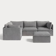 Modular Outdoor Washable 4-Seater Corner Sectional + Ottoman | Classic Canvas in Stone Gray