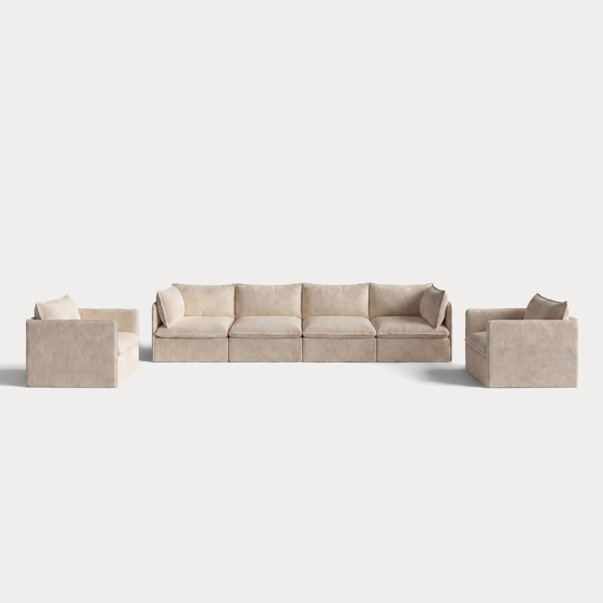 Modular Outdoor Washable 4-Seater Sofa + Armchair Set | Alfresco Boucle in Cashew