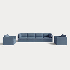 Modular Outdoor Washable 4-Seater Sofa + Armchair Set | Classic Canvas in Ocean