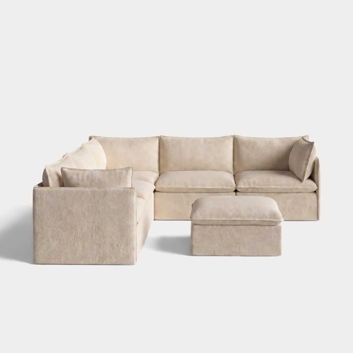 Modular Outdoor Washable 5-Seater Corner Sectional + Ottoman | Alfresco Boucle in Cashew