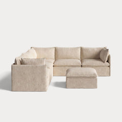 Modular Outdoor Washable 5-Seater Corner Sectional + Ottoman | Alfresco Boucle in Cashew