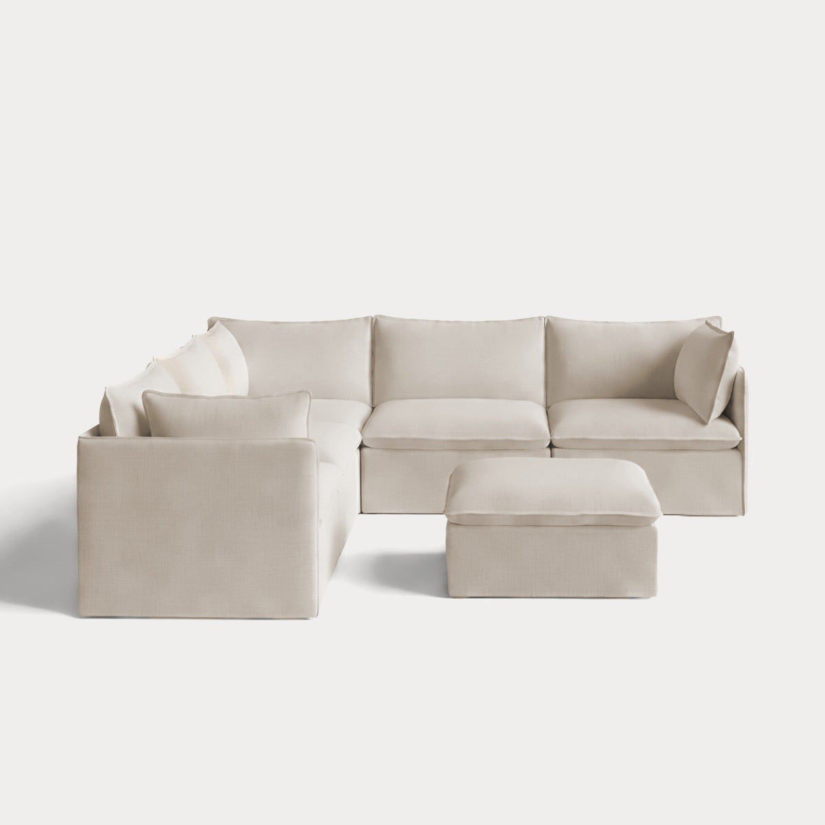 Modular Outdoor Washable 5-Seater Corner Sectional + Ottoman | Nano Slubweave in Chai