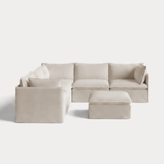 Modular Outdoor Washable 5-Seater Corner Sectional + Ottoman | Nano Slubweave in Chai