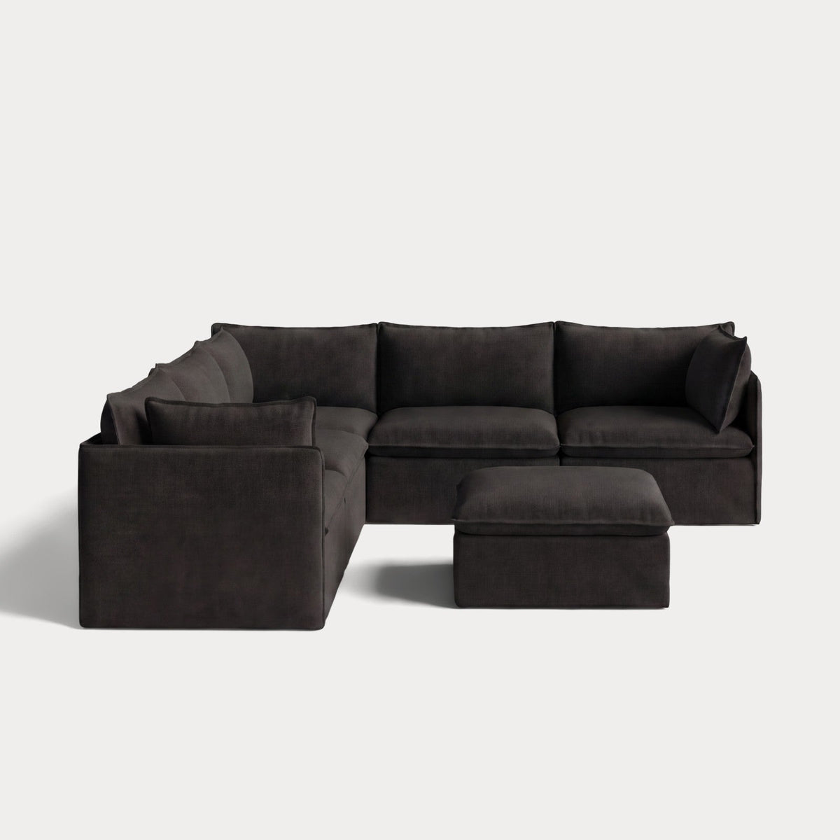 Modular Outdoor Washable 5-Seater Corner Sectional + Ottoman | Classic Canvas in Charcoal