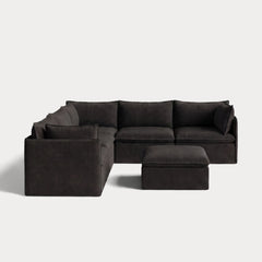 Modular Outdoor Washable 5-Seater Corner Sectional + Ottoman | Classic Canvas in Charcoal