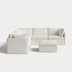 Modular Outdoor Washable 5-Seater Corner Sectional + Ottoman | Classic Canvas in Cloud
