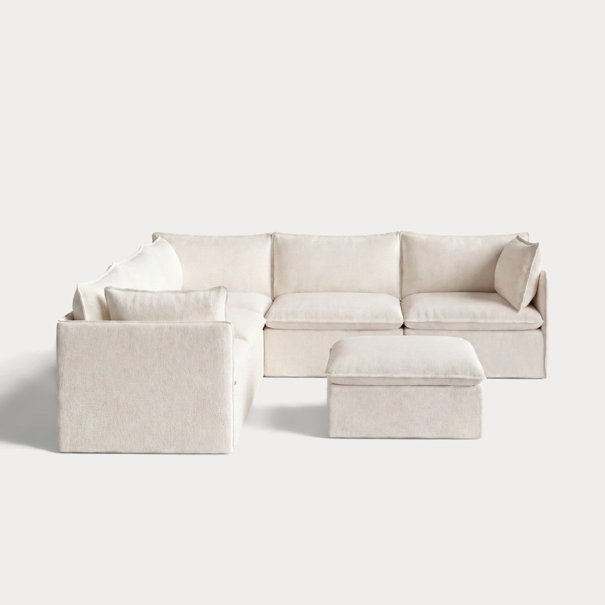 Modular Outdoor Washable 5-Seater Corner Sectional + Ottoman | Alfresco Boucle in Creme