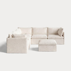Modular Outdoor Washable 5-Seater Corner Sectional + Ottoman | Alfresco Boucle in Creme