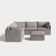 Modular Outdoor Washable 5-Seater Corner Sectional + Ottoman | Nano Slubweave in Haze Gray