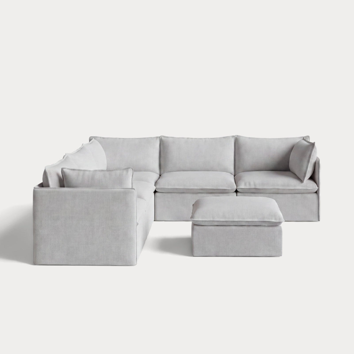 Modular Outdoor Washable 5-Seater Corner Sectional + Ottoman | Nano Slubweave in Mist