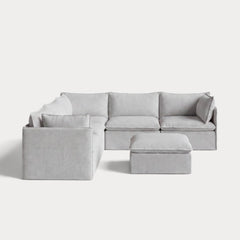 Modular Outdoor Washable 5-Seater Corner Sectional + Ottoman | Nano Slubweave in Mist