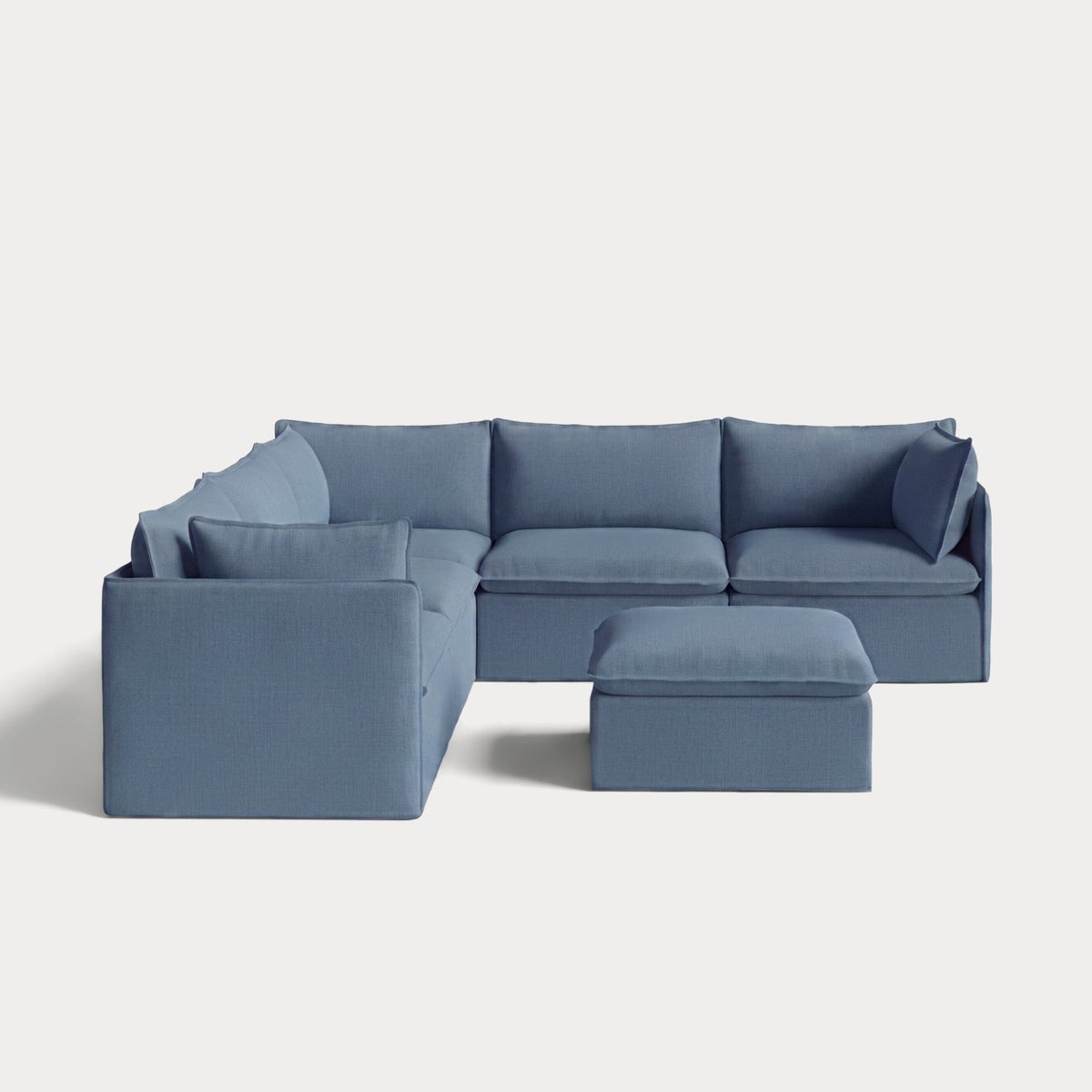 Modular Outdoor Washable 5-Seater Corner Sectional + Ottoman | Classic Canvas in Ocean