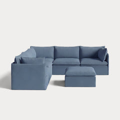 Modular Outdoor Washable 5-Seater Corner Sectional + Ottoman | Classic Canvas in Ocean