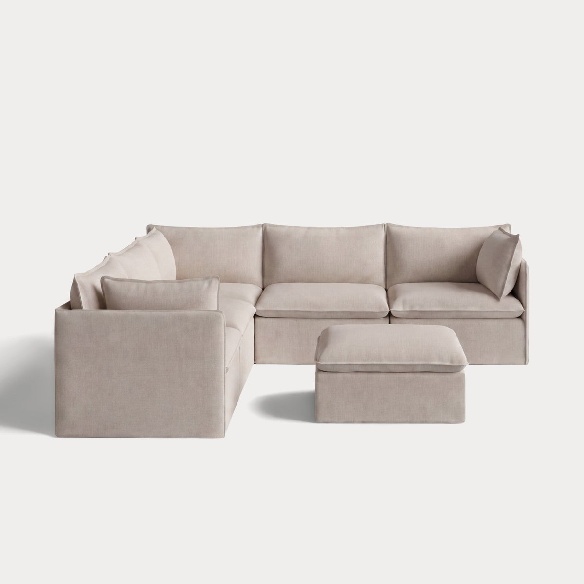 Modular Outdoor Washable 5-Seater Corner Sectional + Ottoman | Classic Canvas in Sand