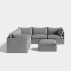 Modular Outdoor Washable 5-Seater Corner Sectional + Ottoman | Classic Canvas in Stone Gray