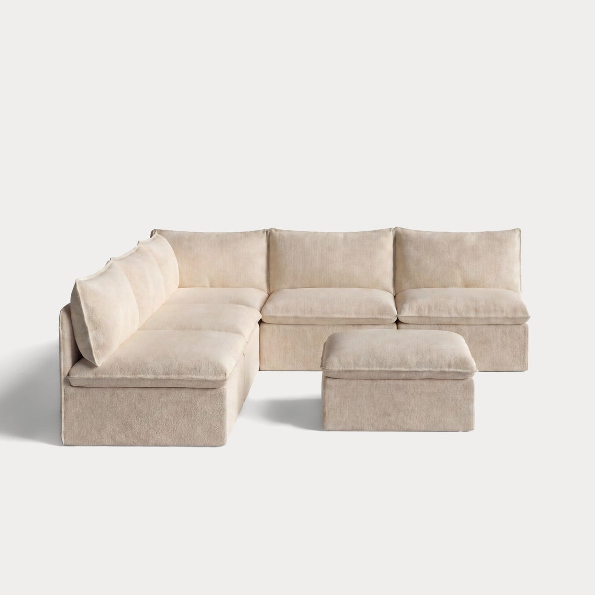 Modular Outdoor Washable 5-Seater Open-Ends Corner Sectional + Ottoman | Alfresco Boucle in Cashew