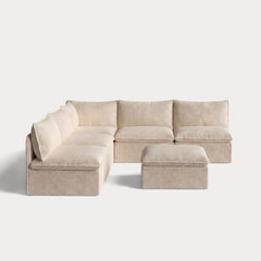 Modular Outdoor Washable 5-Seater Open-Ends Corner Sectional + Ottoman | Alfresco Boucle in Cashew