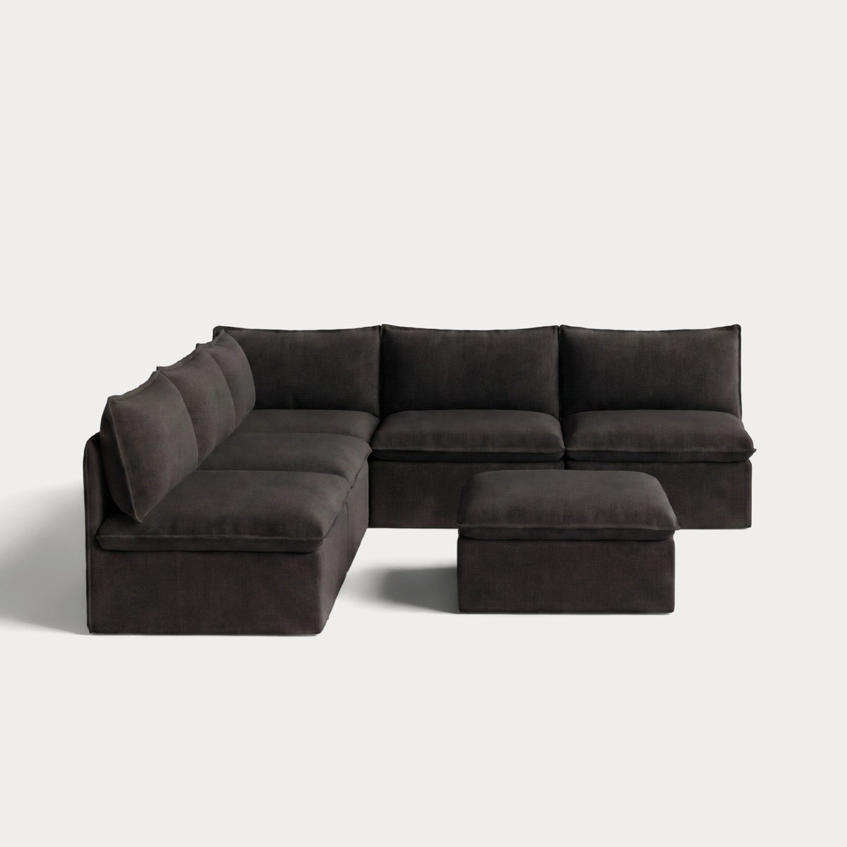 Modular Outdoor Washable 5-Seater Open-Ends Corner Sectional + Ottoman | Classic Canvas in Charcoal