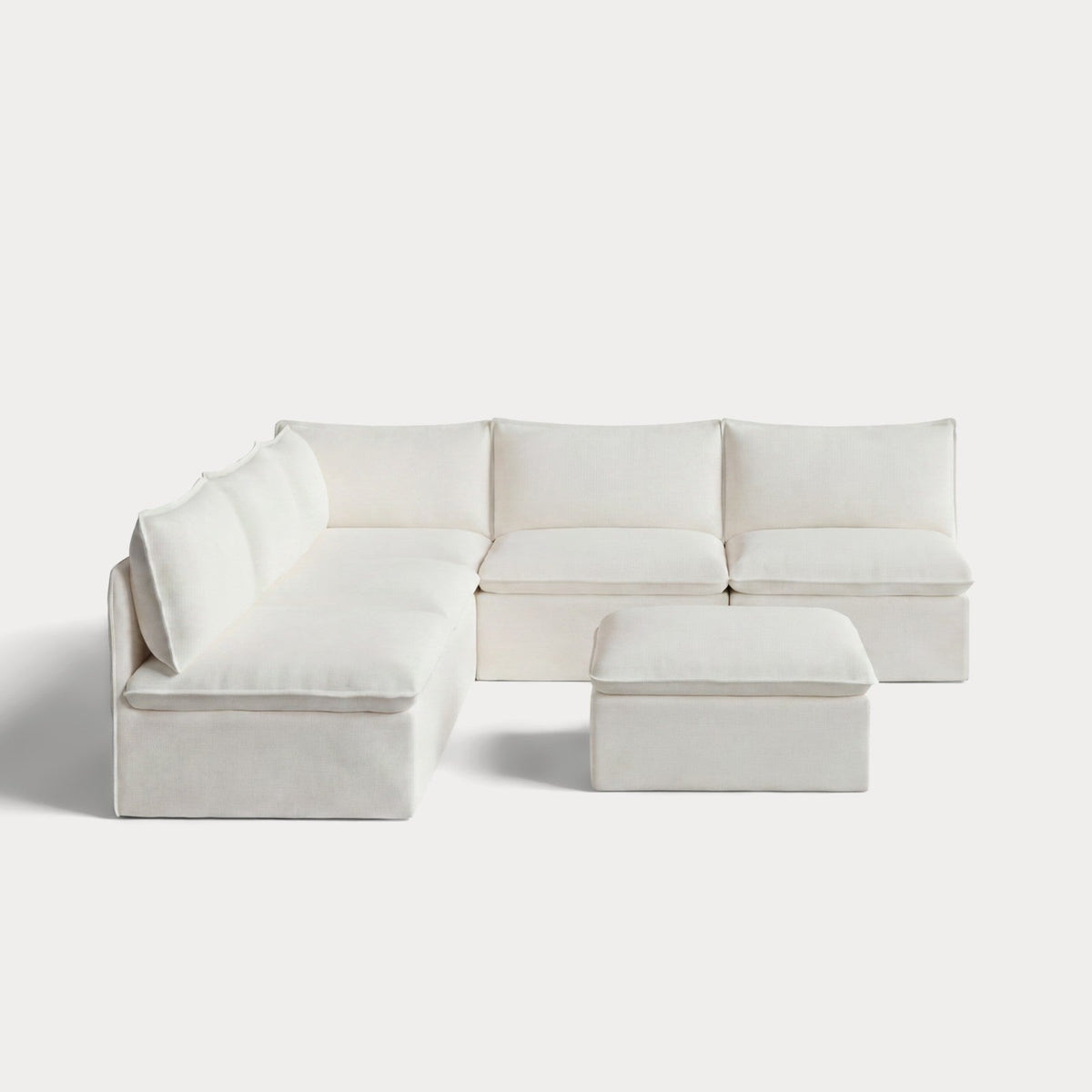 Modular Outdoor Washable 5-Seater Open-Ends Corner Sectional + Ottoman | Classic Canvas in Cloud