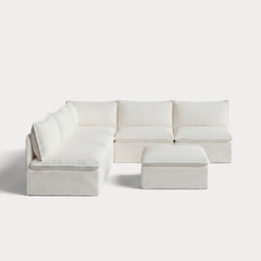 Modular Outdoor Washable 5-Seater Open-Ends Corner Sectional + Ottoman | Classic Canvas in Cloud