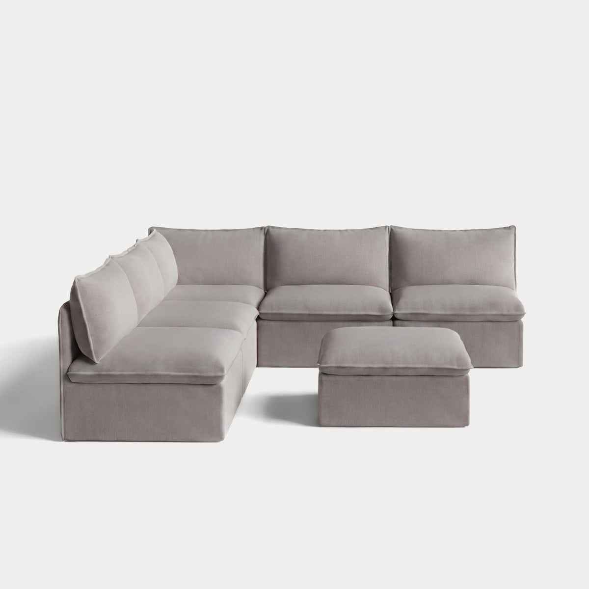 Modular Outdoor Washable 5-Seater Open-Ends Corner Sectional + Ottoman | Nano Slubweave in Haze Gray