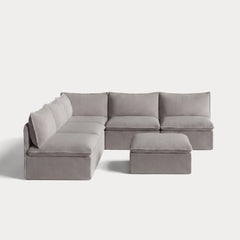 Modular Outdoor Washable 5-Seater Open-Ends Corner Sectional + Ottoman | Nano Slubweave in Haze Gray